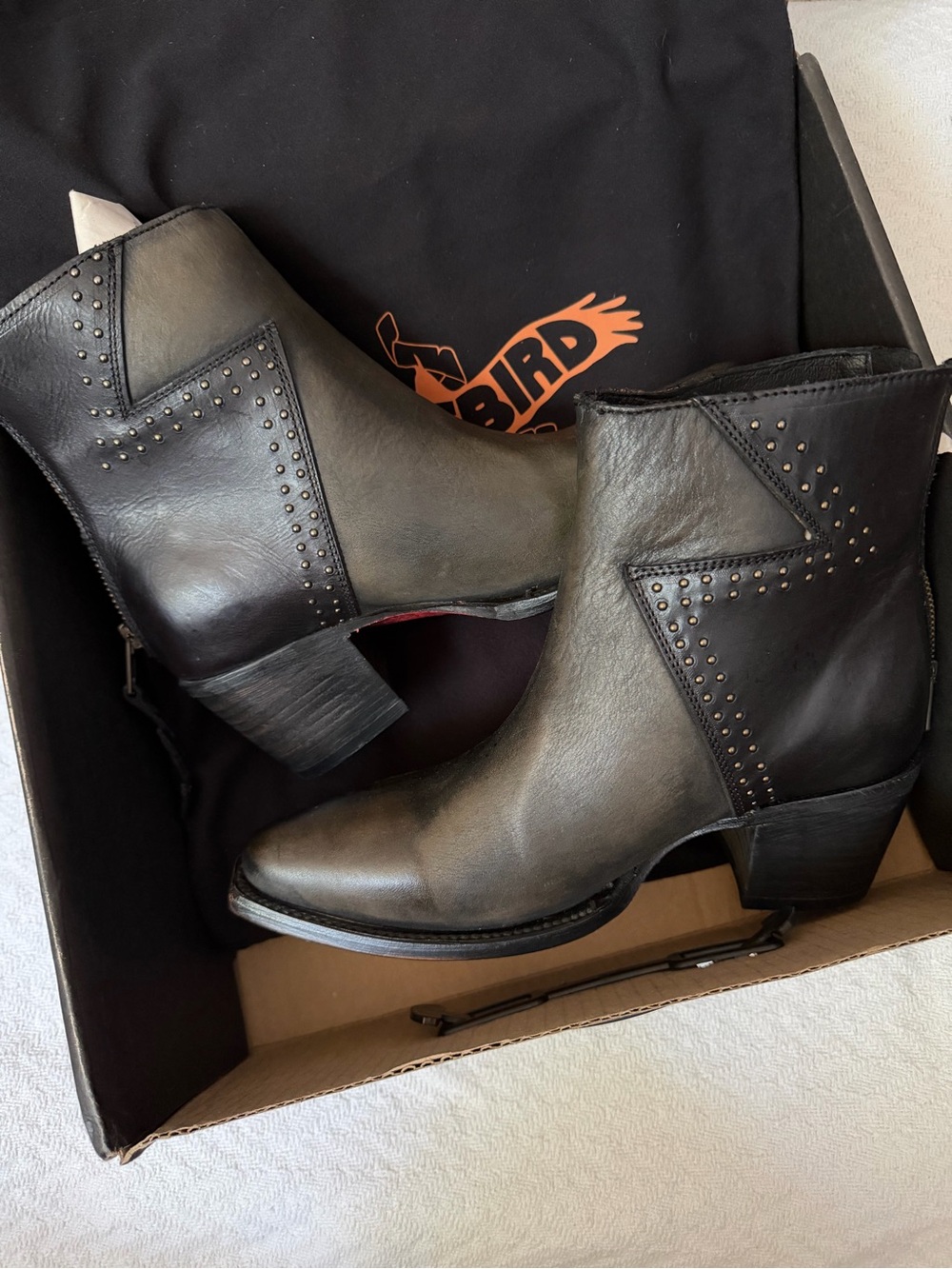 Freebird Black Leather Studded Western Ankle Boots Women’s Size 7
